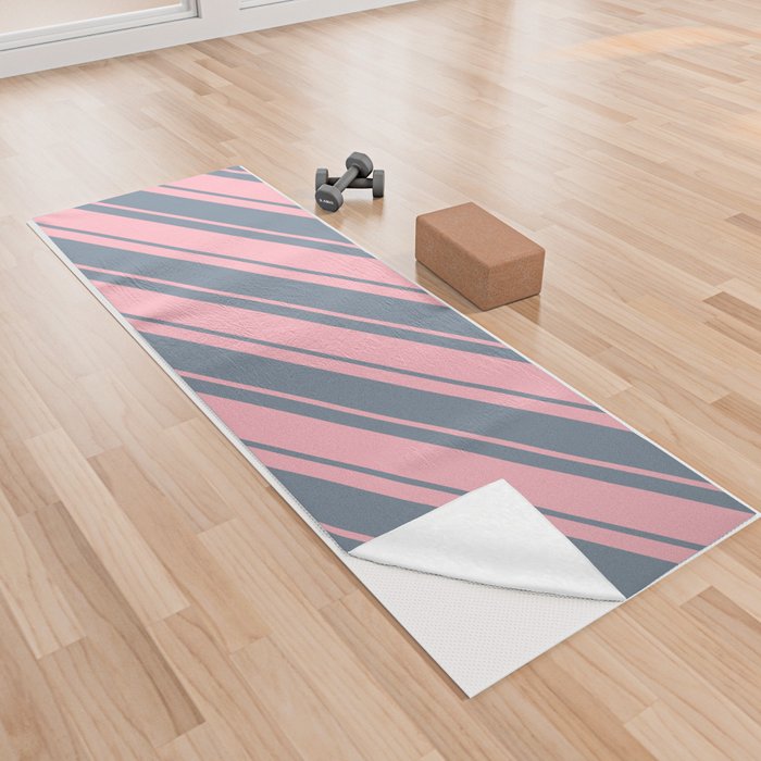 Light Pink & Light Slate Gray Colored Lines Pattern Yoga Towel
