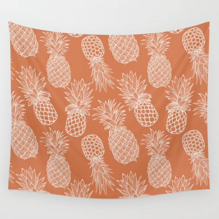Fresh Pineapples Peach & White Wall Tapestry