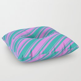 [ Thumbnail: Violet and Light Sea Green Colored Stripes/Lines Pattern Floor Pillow ]