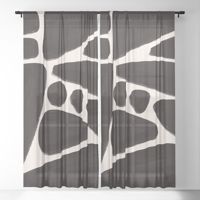 Abstract Pebbles Modern Scandi black and white Sheer Curtain