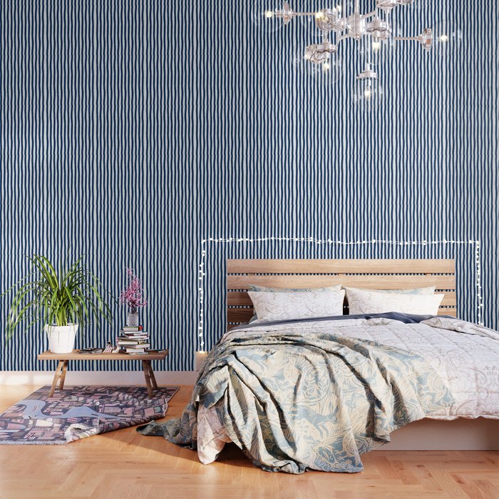 Navy Blue and White Cabana Stripes Palm Beach Preppy Wallpaper by ...