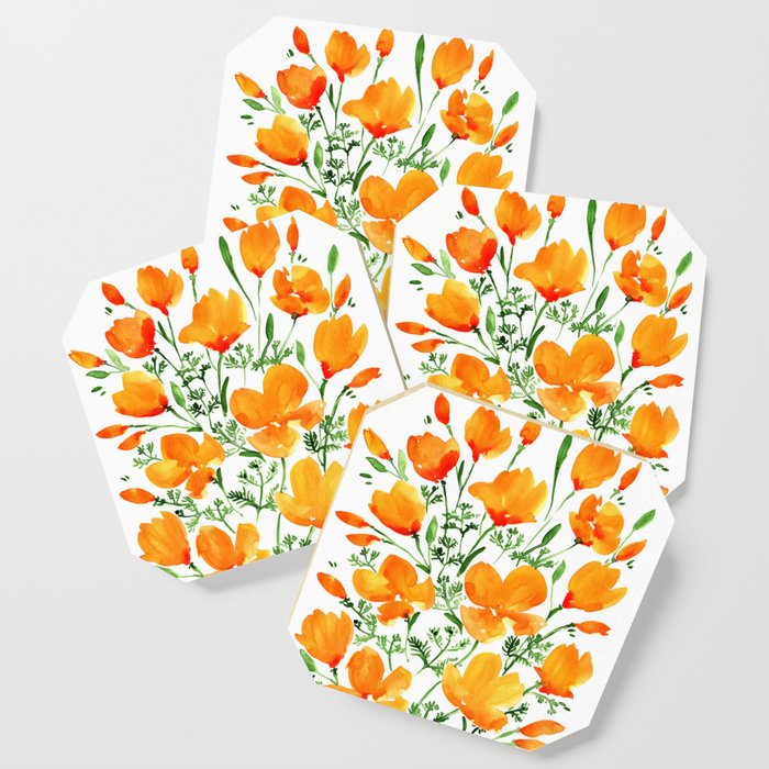 Watercolor California Poppies Coaster By Blursbyaishop Society6