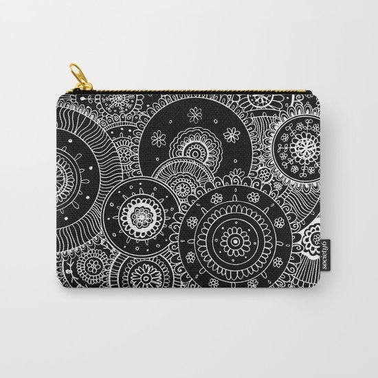 Lacy White Mandalas on Black Carry-All Pouch