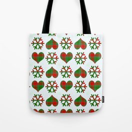  Christmas Winter Red Green Plaid Check Pattern Snowflakes And Heart Tote Bag