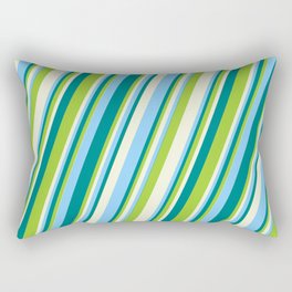 [ Thumbnail: Teal, Green, Beige & Light Sky Blue Colored Stripes/Lines Pattern Rectangular Pillow ]