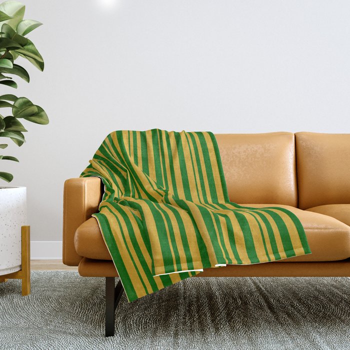 Goldenrod and Dark Green Colored Stripes Pattern Throw Blanket