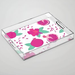 Pomegranate flower and fruit bright pink and green pattern Acrylic Tray