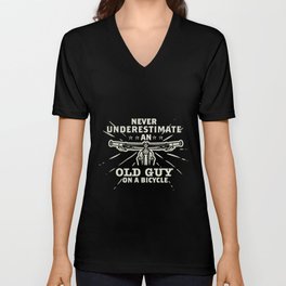 Never Underestimate an Old Guy On A Bicycle Funny Cycling V Neck T Shirt