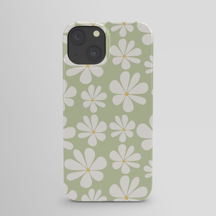 Retro Daisy Pattern - Pastel Green Bold Floral iPhone Case