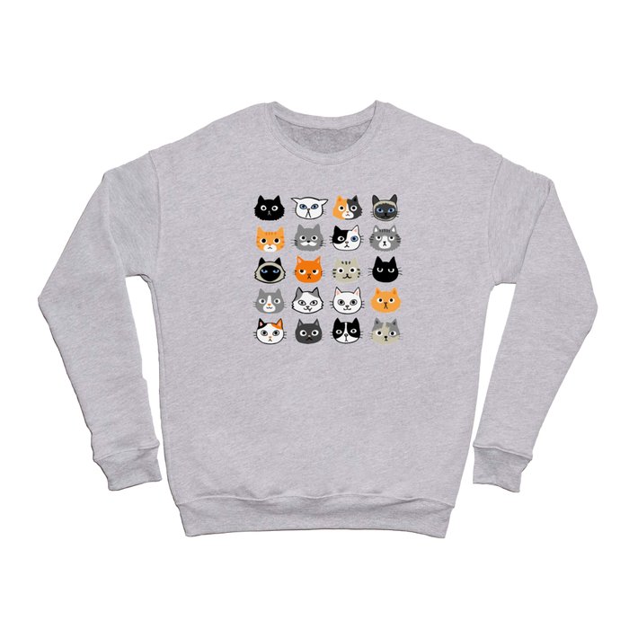 Cute Cats | Assorted Kitty Cat Faces | Fun Feline Drawings Crewneck Sweatshirt