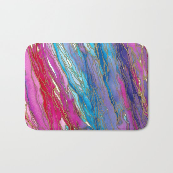 AGATE MAGIC PinkAqua Red Lavender, Marble Geode Natural Stone Inspired Watercolor Abstract Painting Bath Mat