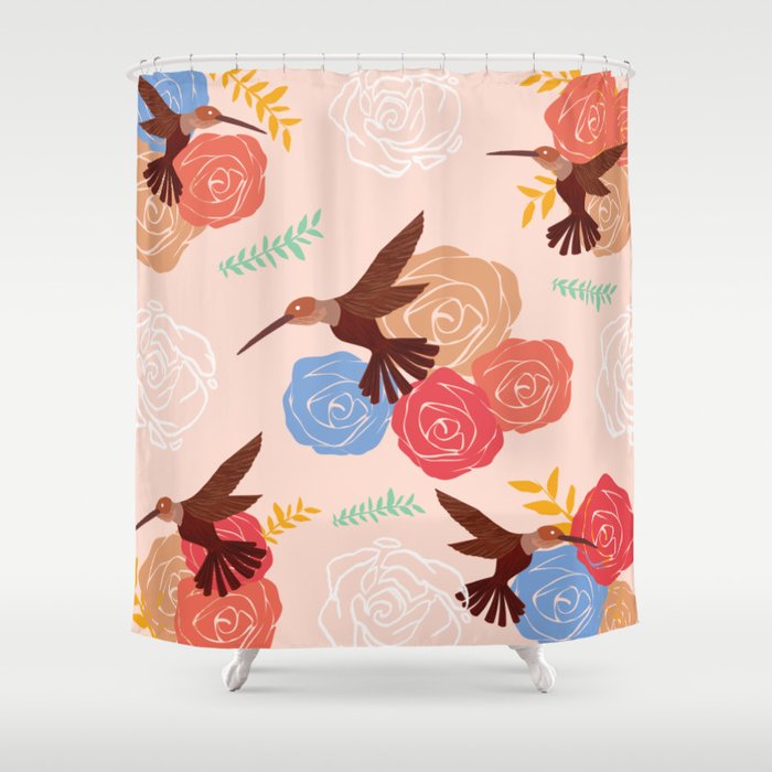 Hummingbird Print Bird Lover On Pink Background Pattern Shower Curtain