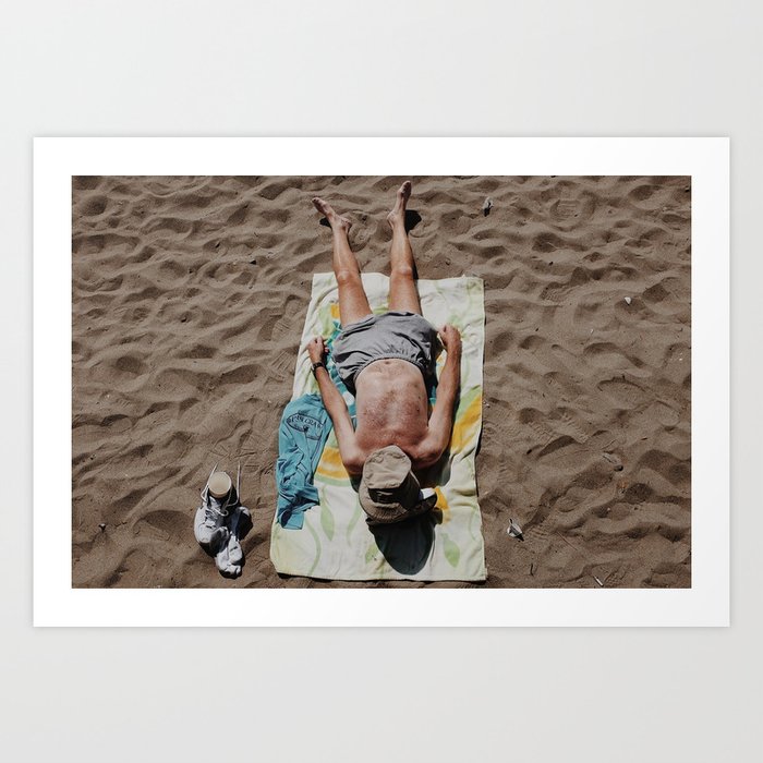 Man Lying on Beach Art Print