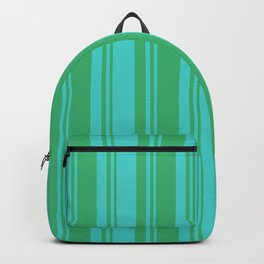 [ Thumbnail: Turquoise and Sea Green Colored Lined Pattern Backpack ]