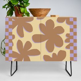 Abstract Flowers in Checkerboard Frame Credenza