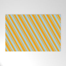 [ Thumbnail: Orange & Light Blue Colored Lines Pattern Welcome Mat ]