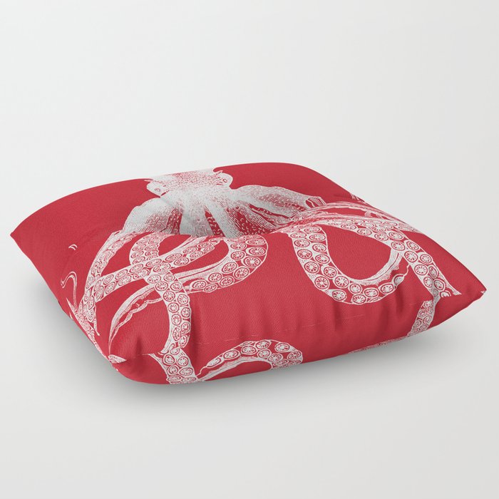 Octopus | Vintage Octopus | Tentacles | Red and White | Floor Pillow