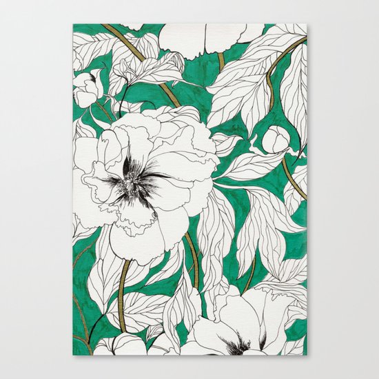 green peonies Canvas Print