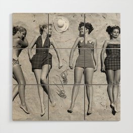 4 Girls Sunbathing Wood Wall Art