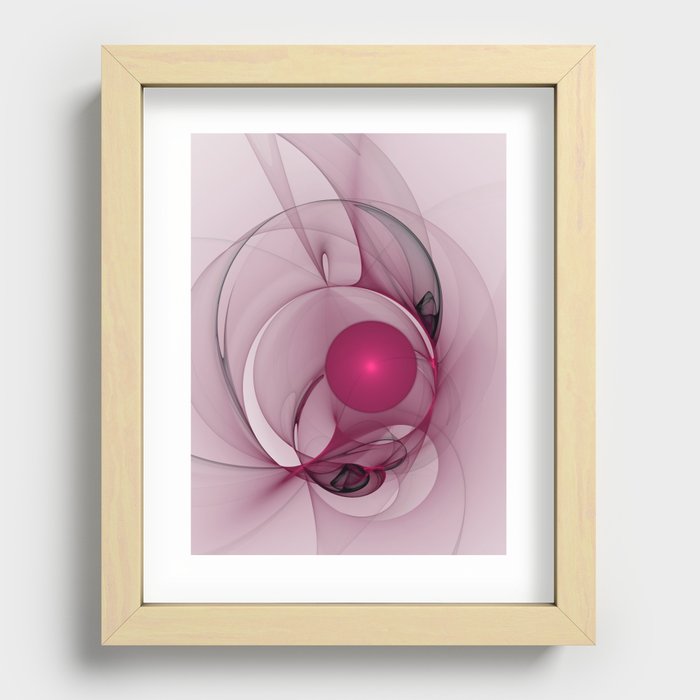Swinging Fractal Art, Modern Abstract Berry Pink Design Recessed Framed Print