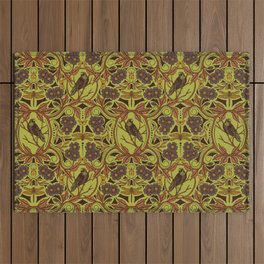 Crow & Dragonfly Floral in Retro Olive Green & Orange Outdoor Rug
