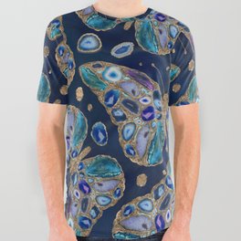 Blue and Purple Geodes Butterflies All Over Graphic Tee