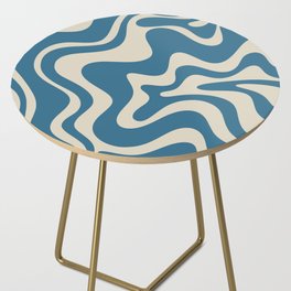 Retro Liquid Swirl Abstract Pattern in Beige and Boho Blue Side Table