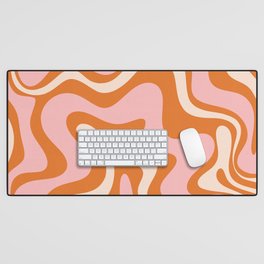 Liquid Swirl Retro Abstract Pattern in Orange Pink Cream Desk Mat