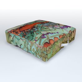 The First Experience of That Emotion Outdoor Floor Cushion | Tropical, Water, Painting, Psychedelic, Abstract, Seagrass, Ink, Alcoholinks, Pond, Bubbles 