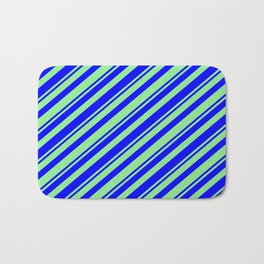 [ Thumbnail: Blue & Light Green Colored Striped Pattern Bath Mat ]
