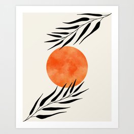 Sun I with Minimalist abstract Branch orange Watercolor Tropical Boho geometry Art warm earthy tones pastel colors solid twig soft gradient shapes orange faded Art Print