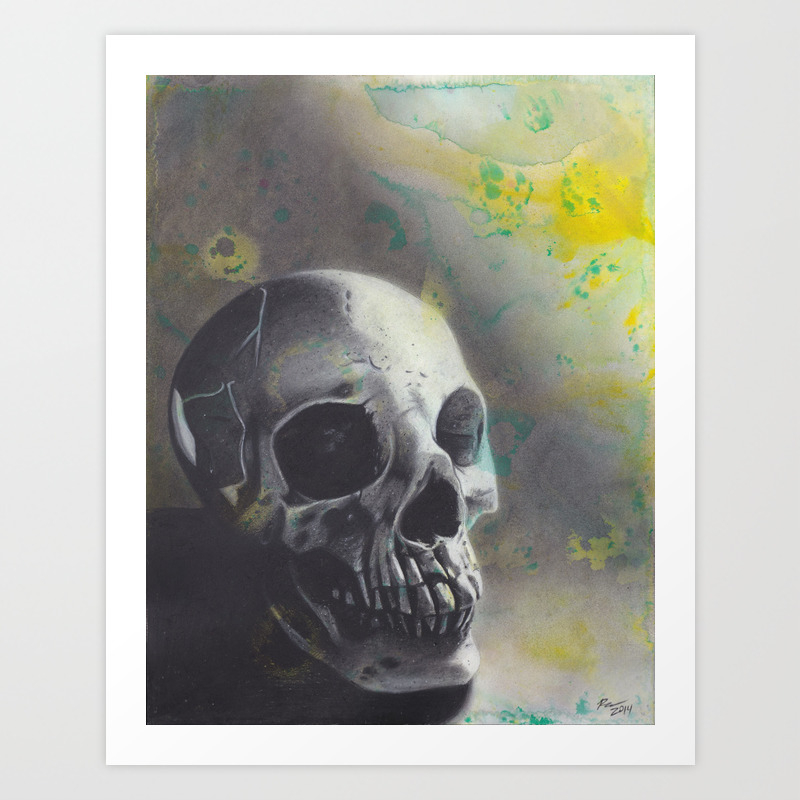 Realism Drawing Of Skull On Watercolor Stained Paper Art Print By