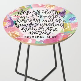 Proverbs 31:25 Floral // Hand Lettering Side Table