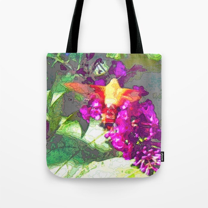 Butterfly Over Fuchsia Flowers Tote Bag