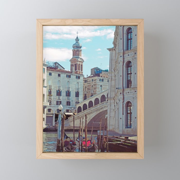 Venice Rialto Bridge And Gondola Framed Mini Art Print By