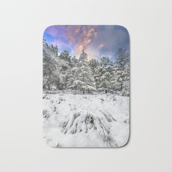 "Mountain Light IV" Snowy Forest At Sunset Bath Mat