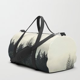 Scottish Highlands Pine Forest Misty Nature Scene in Afterglow  Duffle Bag