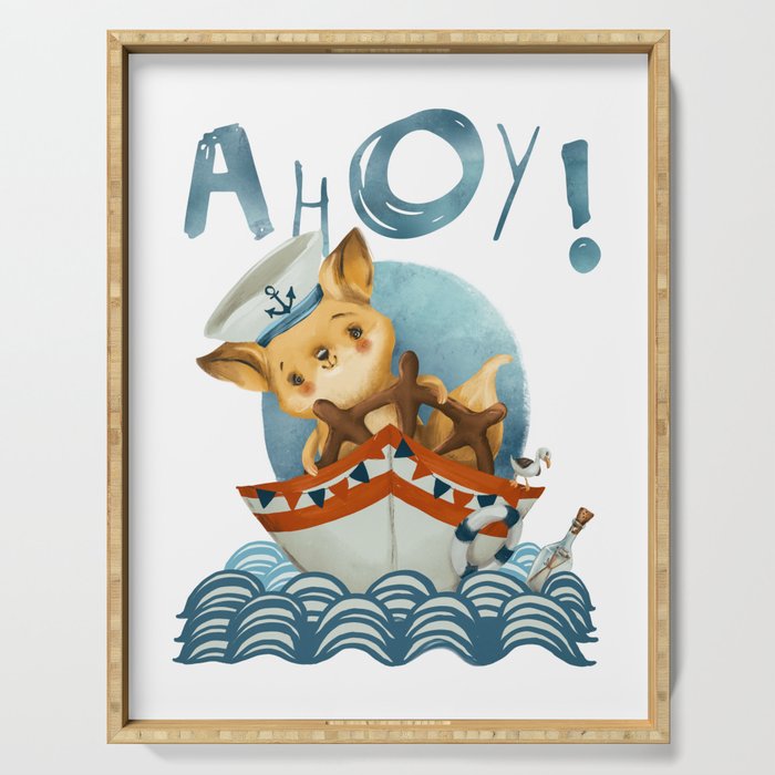 Ahoy! Fox captain sailing on a boat. Serving Tray