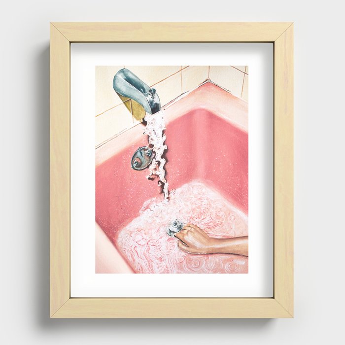 Evening Plans | Vintage Pink Bathroom | Retro Watercolor Recessed Framed Print