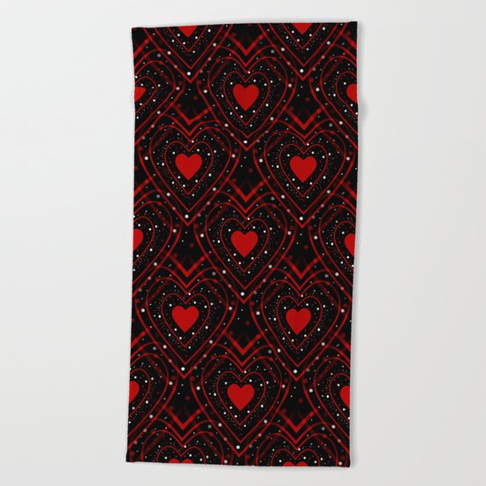 Black And Red Hearts Beach Towel