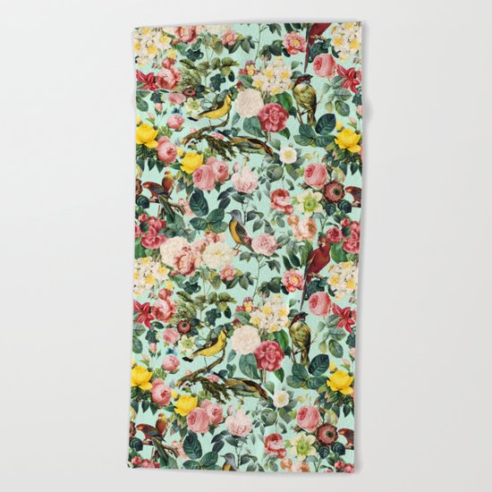 Floral and Birds III Beach Towel