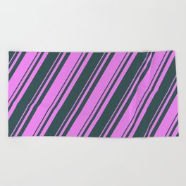 [ Thumbnail: Violet and Dark Slate Gray Colored Lines Pattern Beach Towel ]