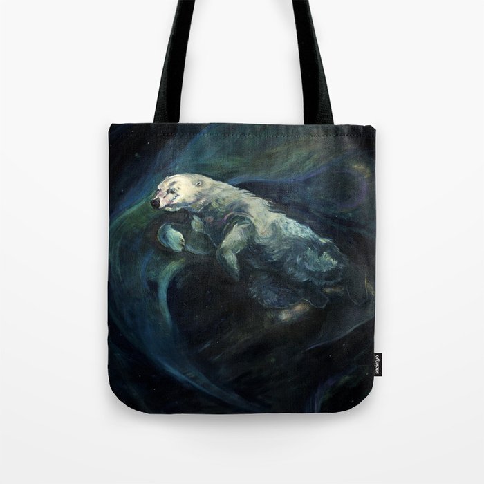 Polar Bear Swimming in Northern Lights Tote Bag