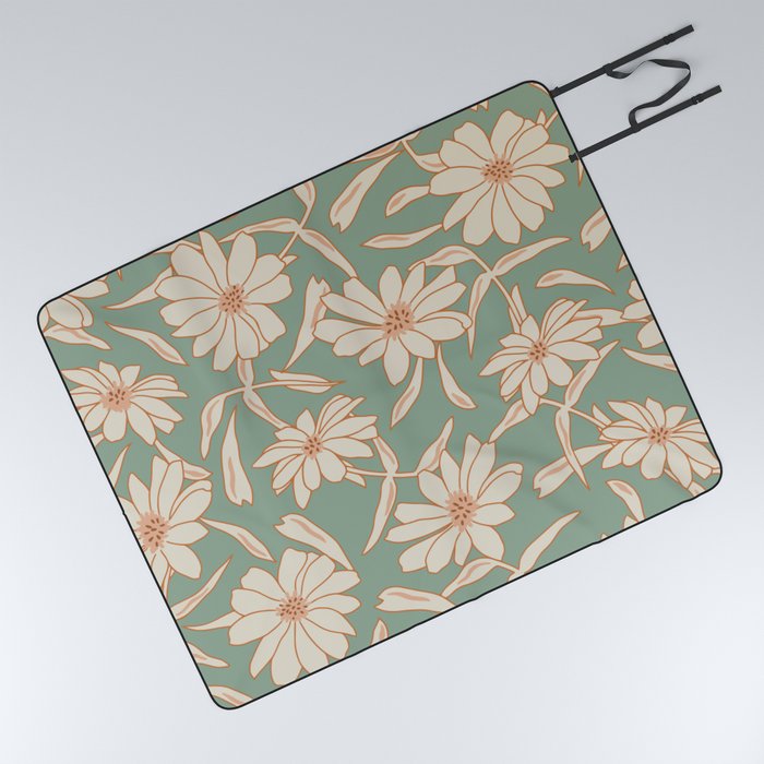 Charismatic Floral on Sage Green Picnic Blanket