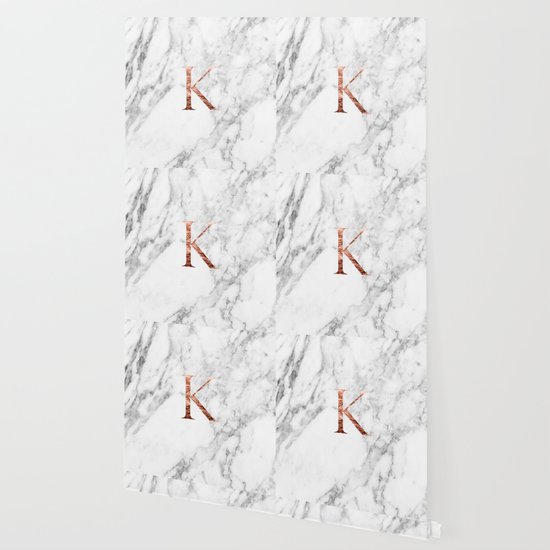 Monogram Rose Gold Marble K Wallpaper By Marbleco Society6