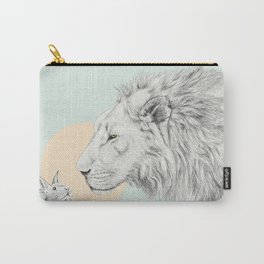 Lion and Bunny Carry-All Pouch | Graphite, Watercolor, Illustration, Lion, Nature, Bunnies, Cats, Ink Pen, Drawing, Animal 