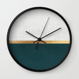 Deep Green, Gold and White Color Block Wall Clock