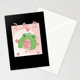 Cottagecore Aesthetic Frog Kawaii Strawberry Milk Stationery Card