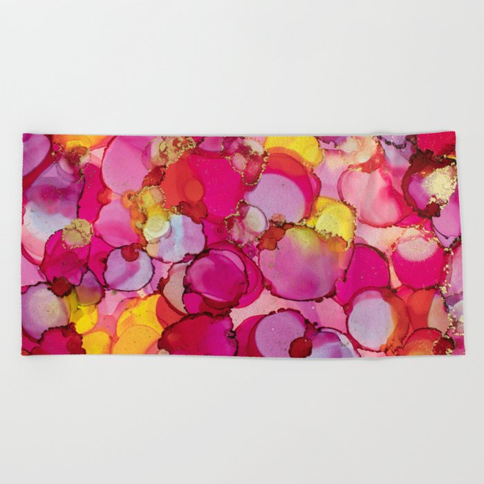 Bed of Roses Alcohol Ink Painting Beach Towel