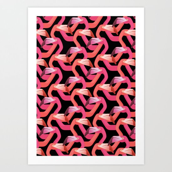 Woven flamingoes Art Print